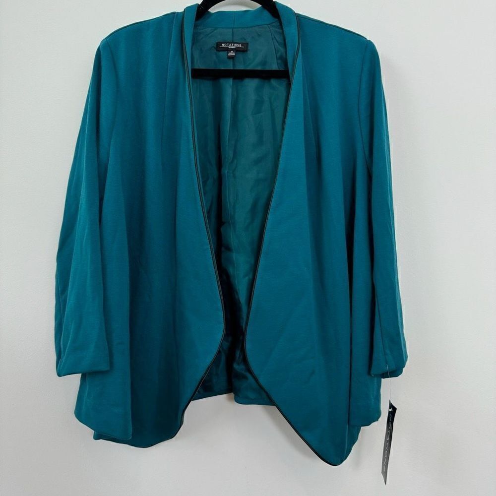 Notations Women's Drape Open Front Long Sleeve Blue Blazer Size 1X NWT